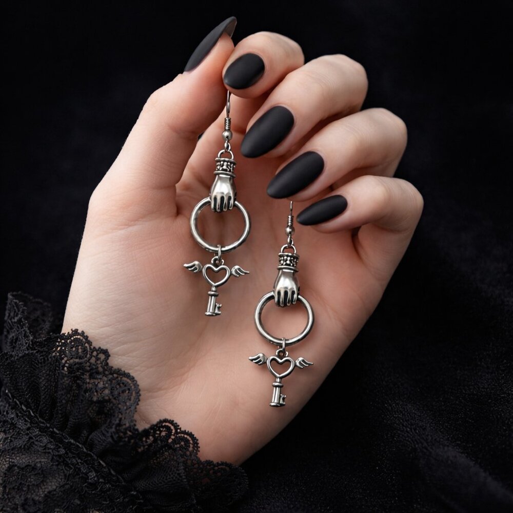 Victorian Gothic Key Dangle Earrings | 925 Sterling Hooks